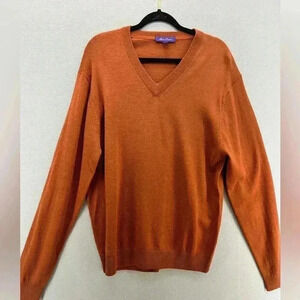 Alan Flusser 100% Merino Wool Sweater, v neck, pullover, in Autumn orange